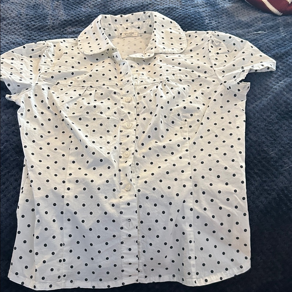 John Galt for Brandy Melville White Polka Dot Ladies Button Down Blouse